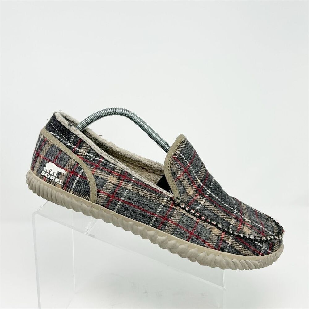 Sorel Men's Dude Moc Slippers Blue, Red and Gray Plaid Size 11 Casual Slip-On